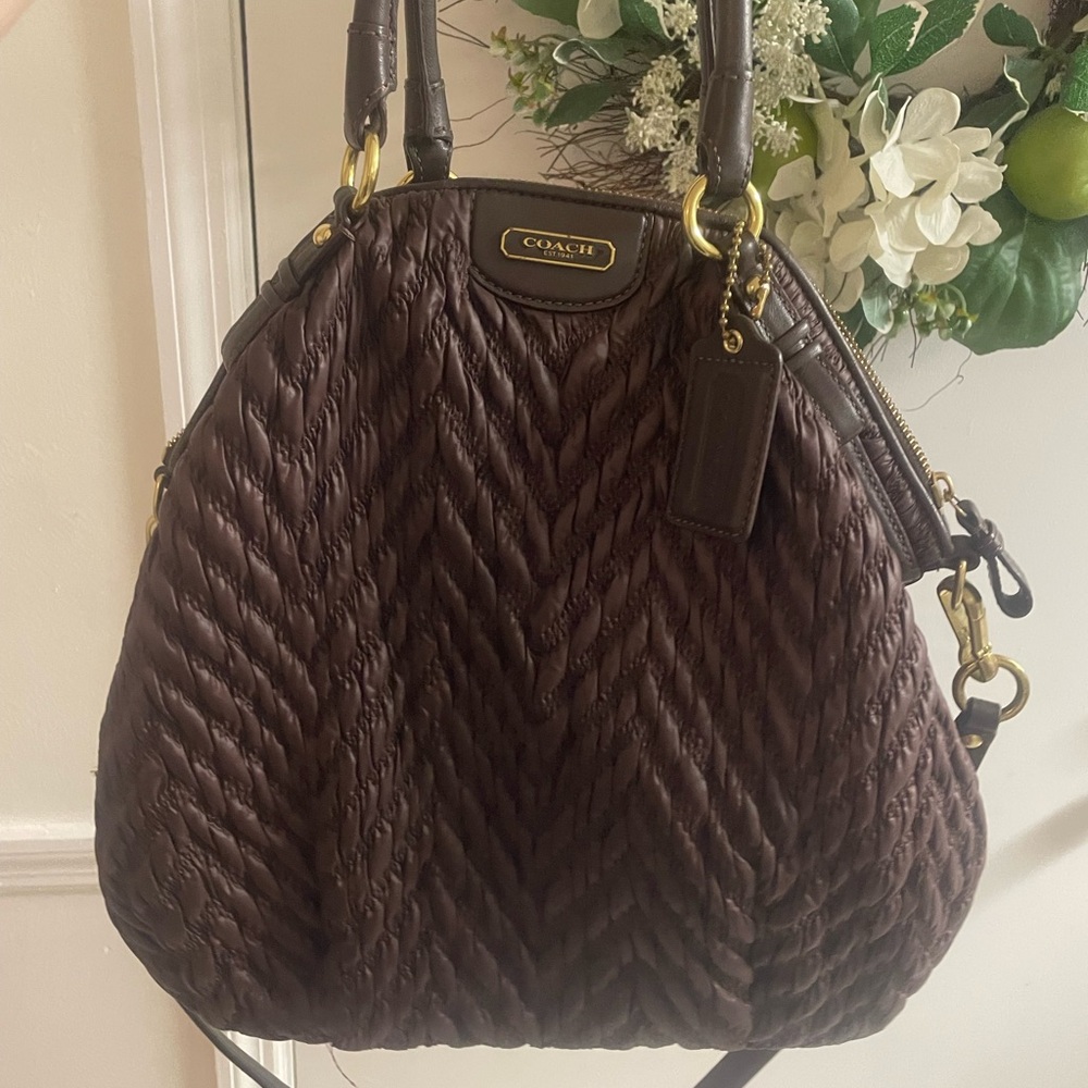 Coach Brown Quilted Shoulder Bag with Gold Hardware